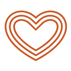 Outlined heart icon with radiating lines representing basic goodness, love, and emotional healing in sound therapy
