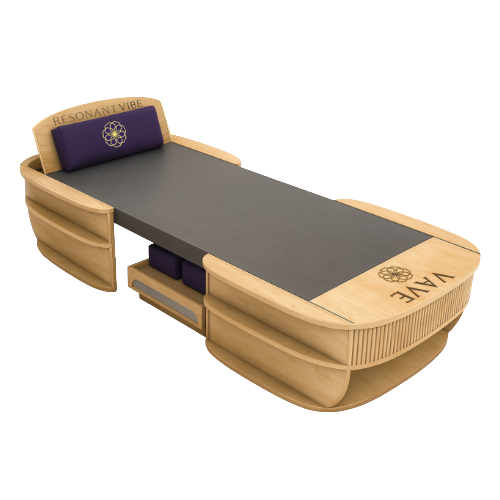 VAVE frequency therapy platform by ResonantVibe, a high-tech vibroacoustic bed designed for immersive sound and vibration-based healing